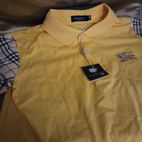 Burberry Yellow Polo with Plaid Sleeves - Picture 2 of 15